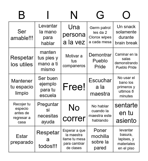 Normas de La Clase Bingo Card
