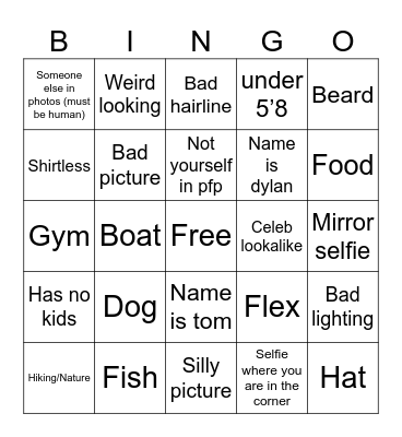 TINDER Bingo Card