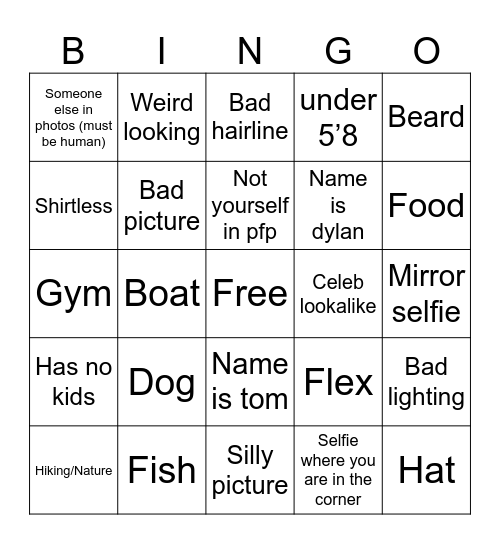 TINDER Bingo Card
