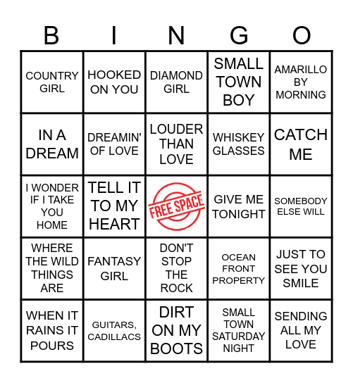FREESTYLE & COUNTRY MIX Bingo Card