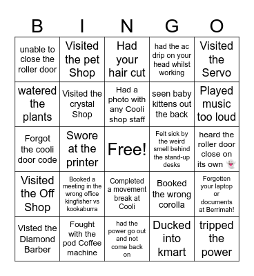 Coolalinga Office BINGO Card