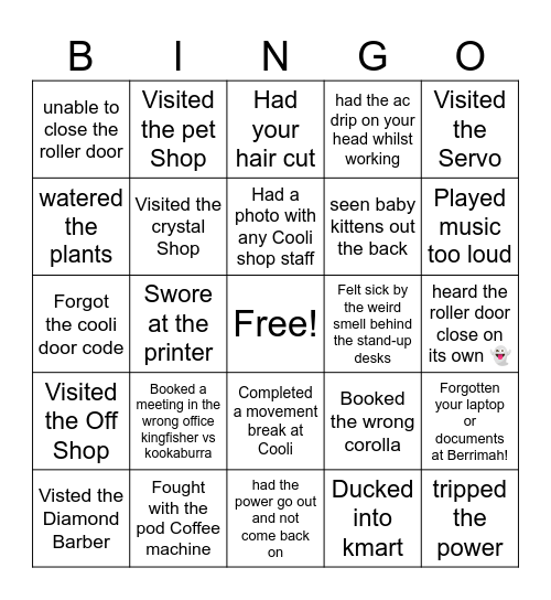 Coolalinga Office BINGO Card