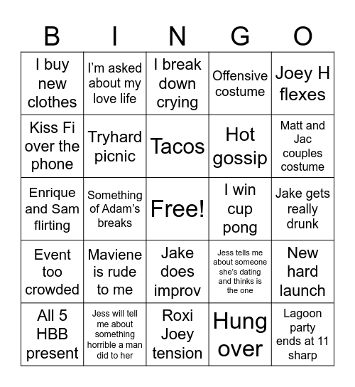 October 24-26 Weekend Bingo Card