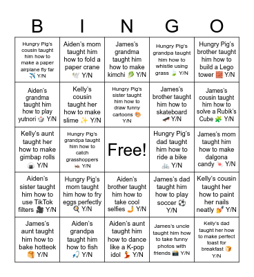 Aiden’s grandma taught him how to play yutnori 🎲 Y/N Bingo Card