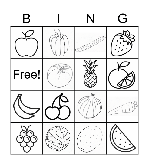 Fruit and Vegetable BINGO Card