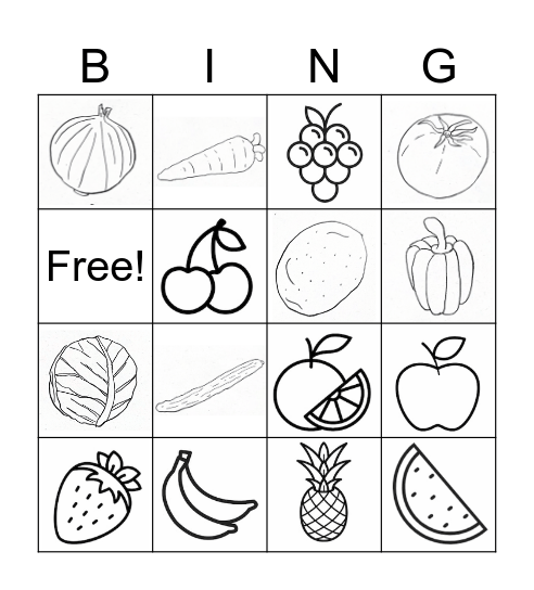 Fruit and Vegetable BINGO Card