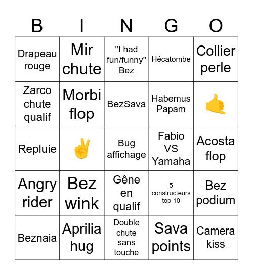 Sepang 2025 Bingo Card