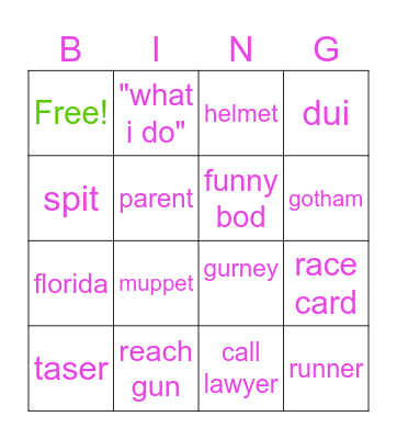 BodyCam Bingo Card