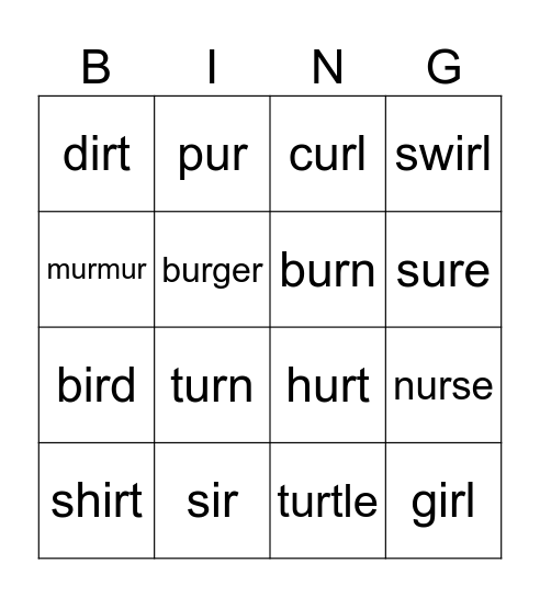 ir ur Bingo Card