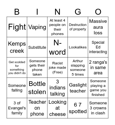 School Bingo Card