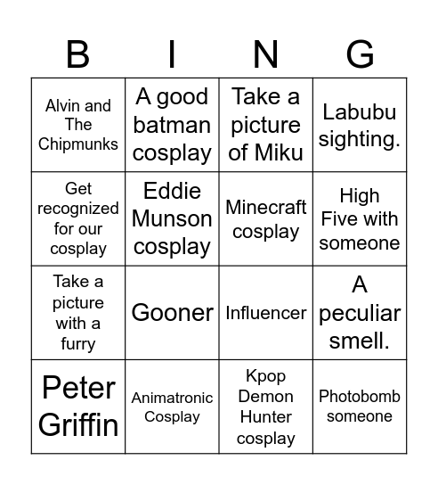 COMIC CON BINGO Card