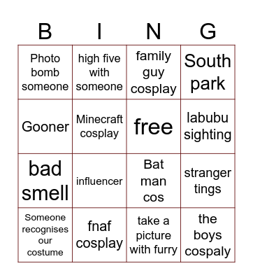 comiccon bingo Card