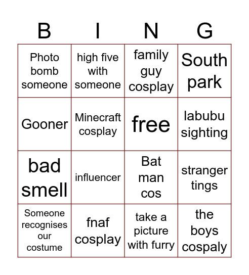 comiccon bingo Card