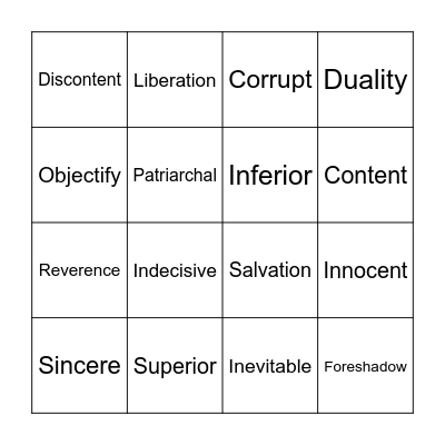 English Vocabulary Bingo Card