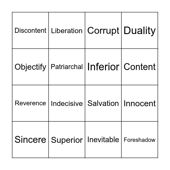 English Vocabulary Bingo Card
