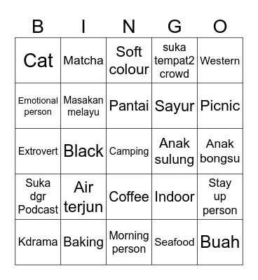 Kesukaan Kamu Bingo Card