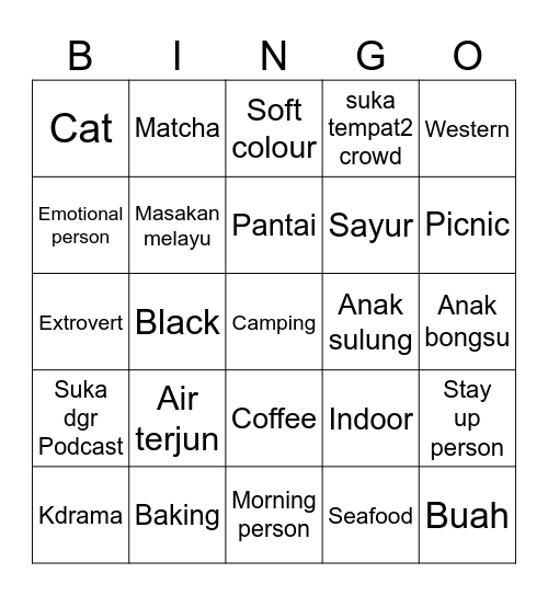 Kesukaan Kamu Bingo Card