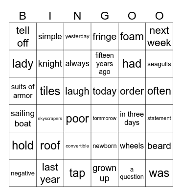 vocabulary Bingo Card