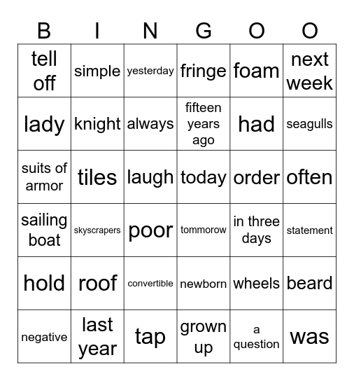 vocabulary Bingo Card