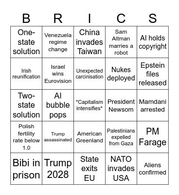 Dystopia Bingo Card