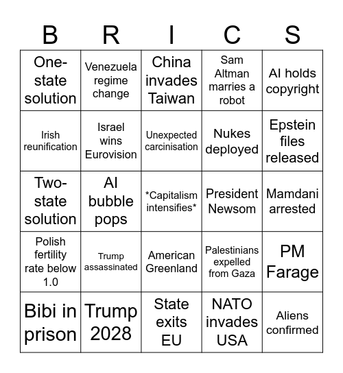 Dystopia Bingo Card