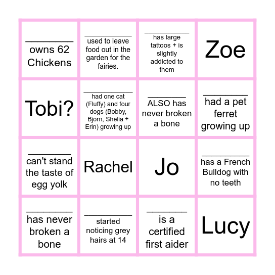 Icebreaker Bingo Card