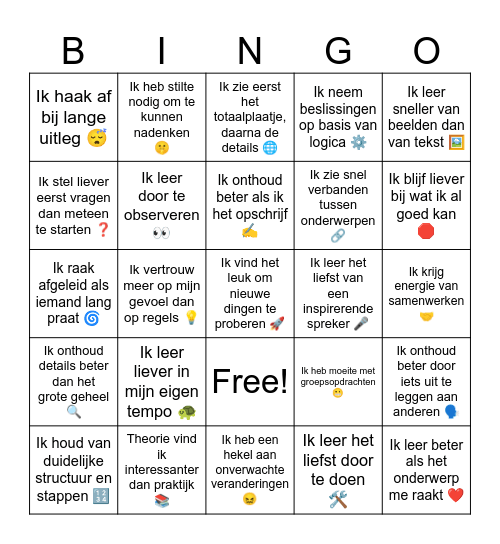LeerStijlBingo Card