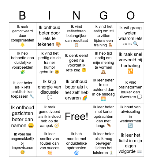 LeerStijlBingo Card