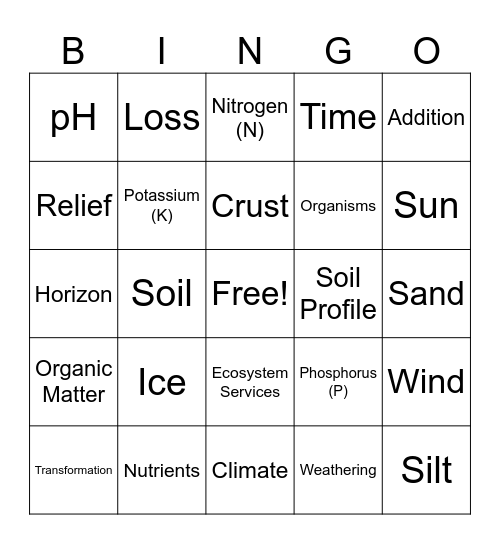 Intro to Soils Bingo Card