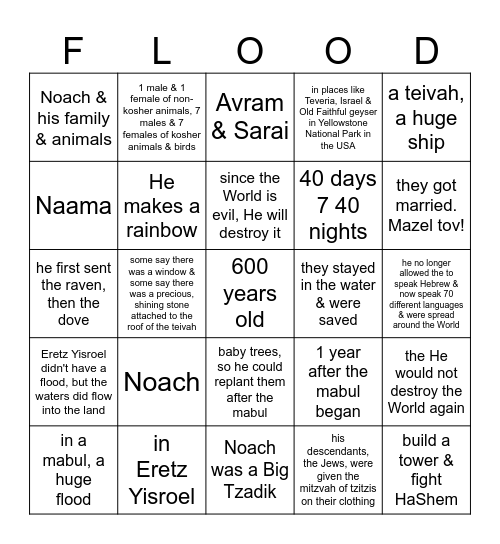 Parshas Noach Bingo Card