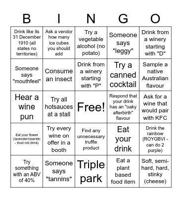 Food & Wine 2026 edition Bingo Card