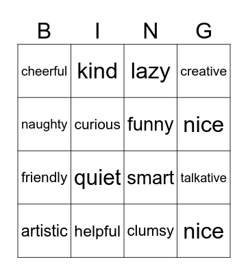 Speak up 1 - U2 Personality Bingo Card