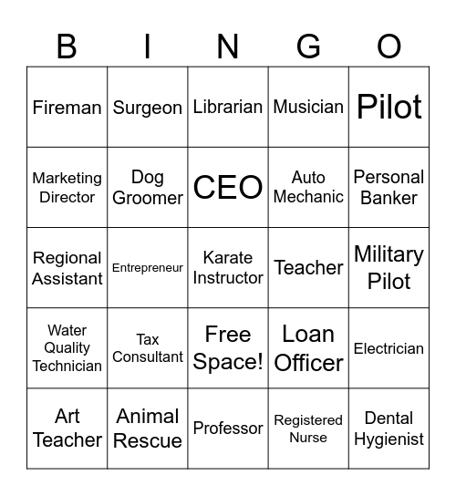 Career Day Bingo Card