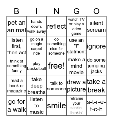 Coping Skills Bingo Card