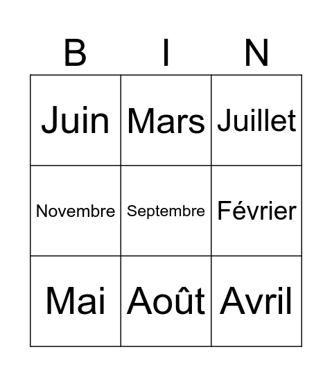 les MOIS Bingo Card