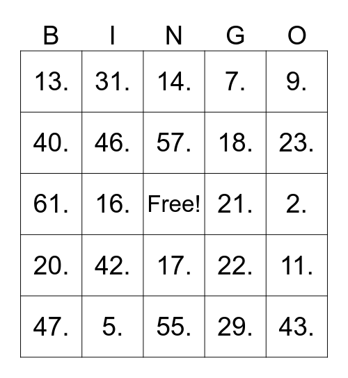 Muziek Bingo Card