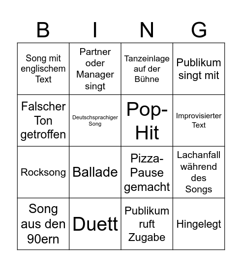 KAROAKE BINGO Card