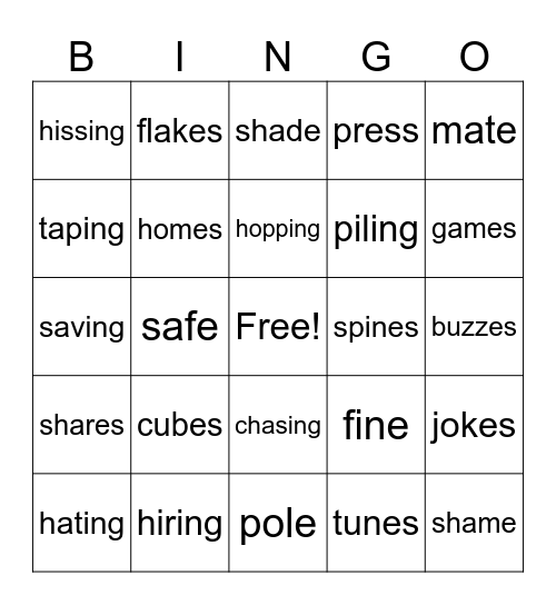 long vowel Bingo Card