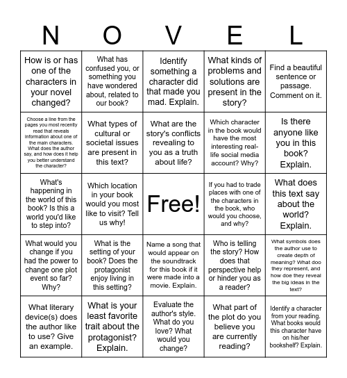 Independent Reading Bingo Card