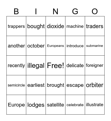 multisyllabic Bingo Card