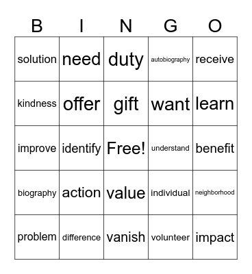3A Unit 1 Vocab Review Bingo Card