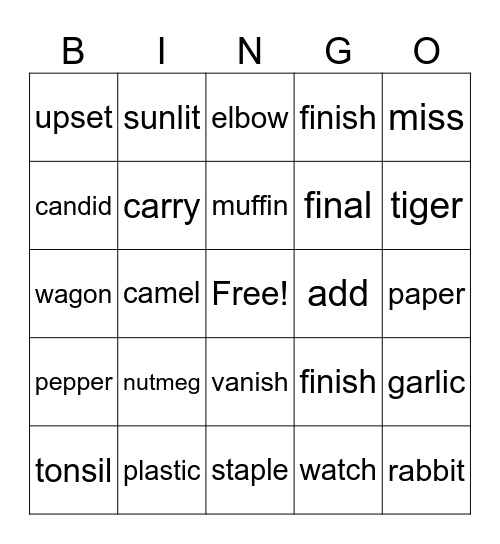 Phonics Rule Week 1 Bingo Card