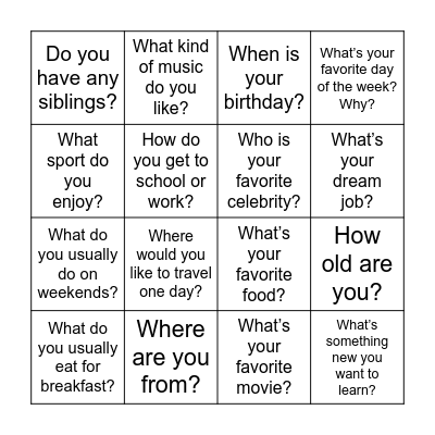 Untitled Bingo Card