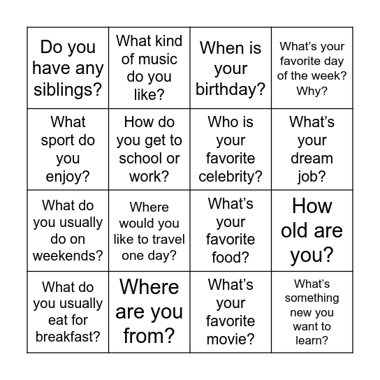 Untitled Bingo Card