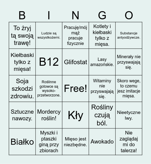 Wegańskie bingo! Bingo Card