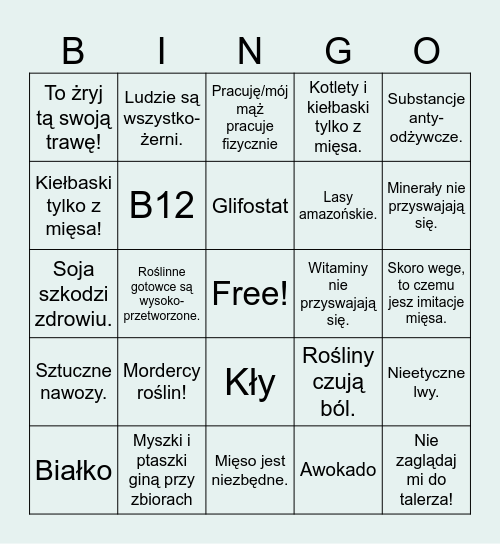 Wegańskie bingo! Bingo Card