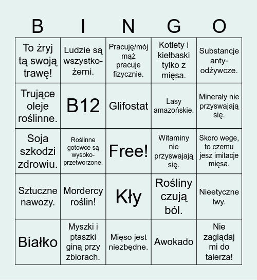 Wegańskie bingo! Bingo Card