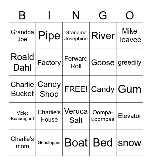 Charlie and the Chocolate Factory Bingo Card