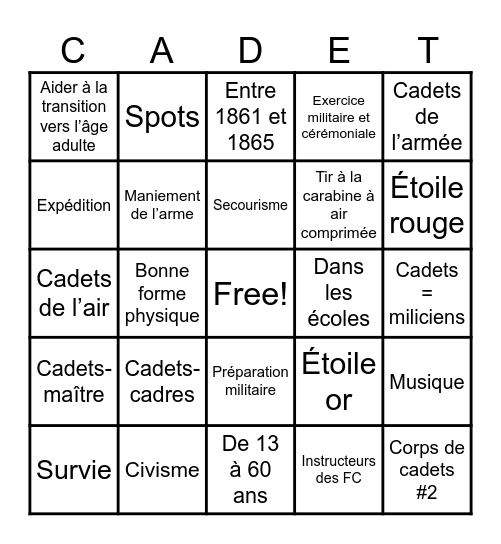 Bingo cadets Bingo Card