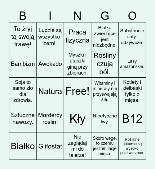 Wegańskie bingo Card